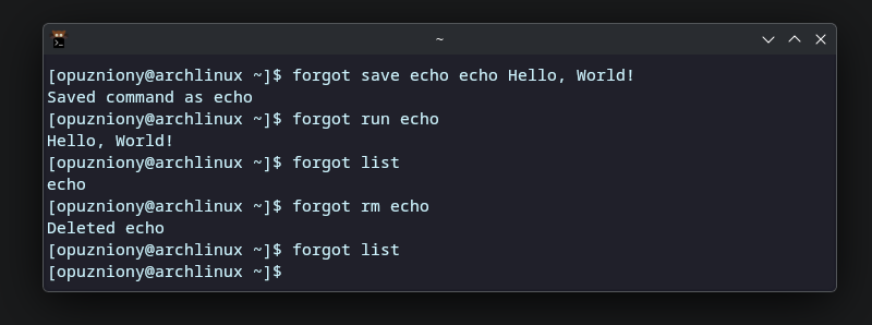 forgot in terminal (save, run, list, rm)